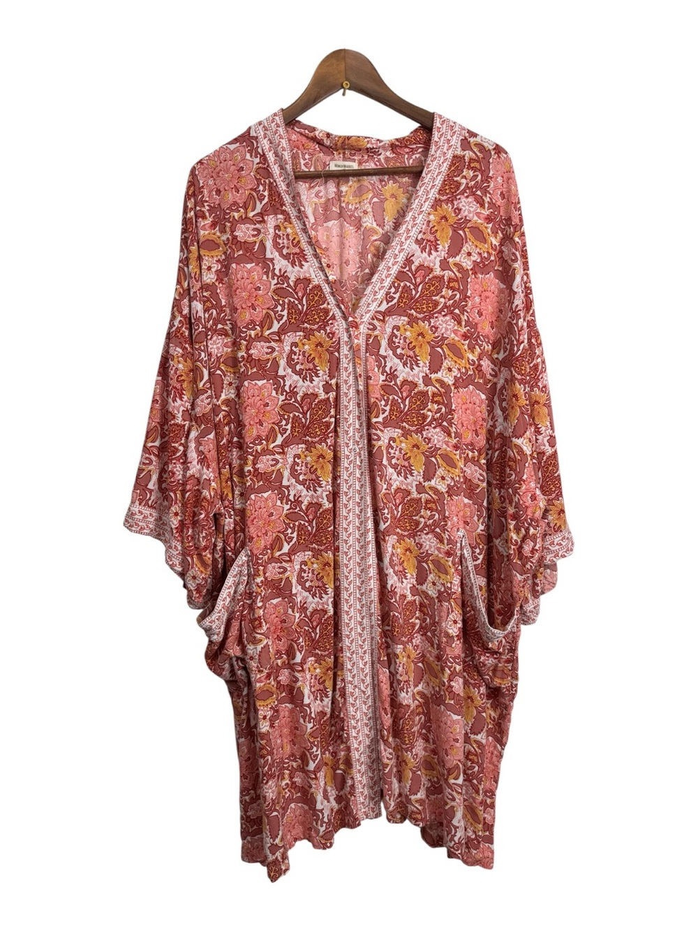 World Market Pink and Yellow Floral Kimono Robe‎ Coverup O/S